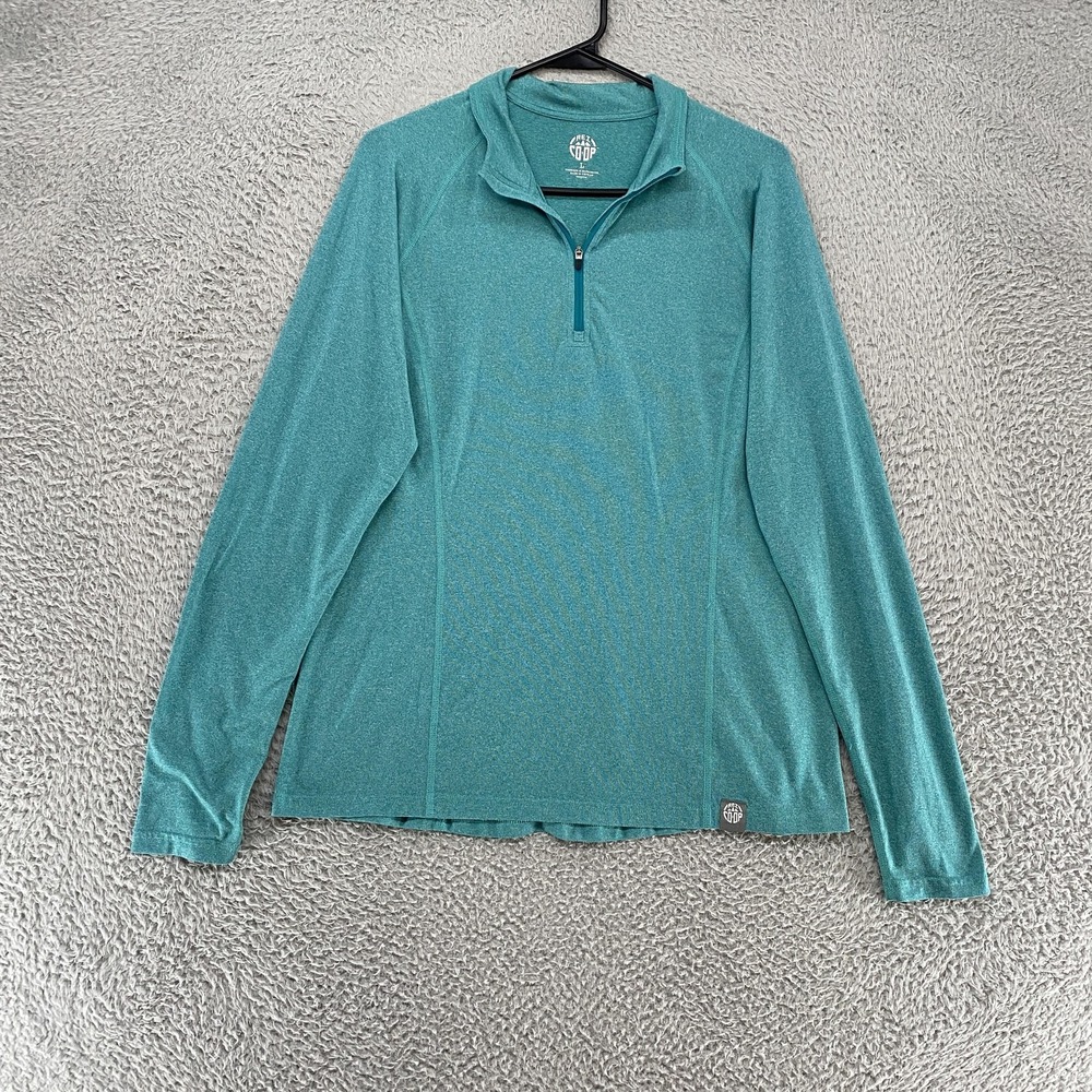 REI Quarter Zip Pullover Womens Large Blue Long Sleeve Hiking Top Baselayer